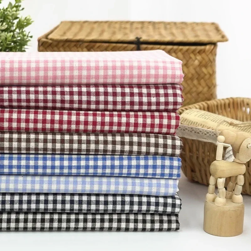 145x50/100cm Pink Plaid Pure Cotton Fabric For Women\'s Dresses, Shirts, Tablecloths, Home Decoration Handmade DIY Fabric TJ7400