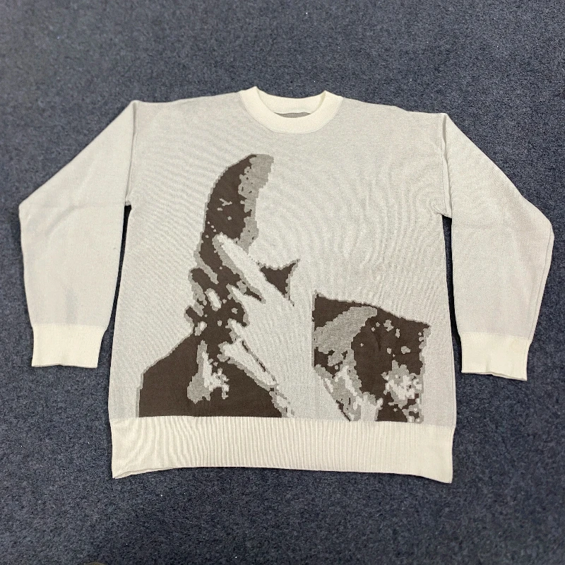 

2000s Winter Pullover Knit Long Sleeve Top Hip Hop Fashion Harajuku Street Round Neck Cartoon Jacquard Loose High Street Sweater