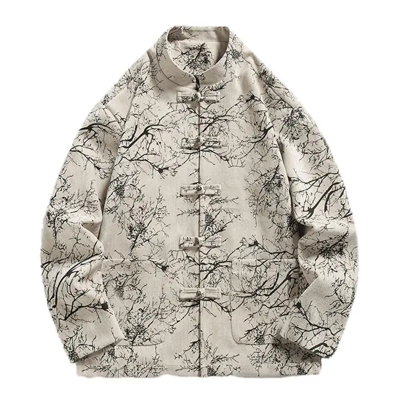 

Китайская джатка с вышивкой в стиле ретро, мужская весенне-осенняя повседневная пальто Hanfu большого размера, дышащая молодежная верхняя одежда