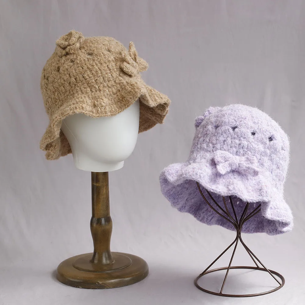 Новинка 2024 года, осенне-зимняя шерстяная панама, женская модная винтажная рыбацкая шляпа, универсальная кепка, фетровая шляпа с цветком, складная шляпа