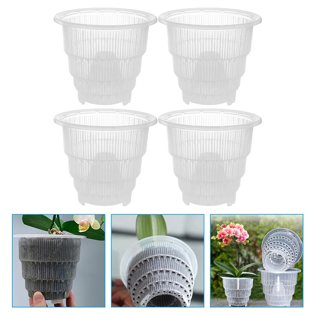 

4pcs 10cm Transparent chid Pots Drainage Holes Air Ventilation Lightweight Flowerpots for Indoor for chids