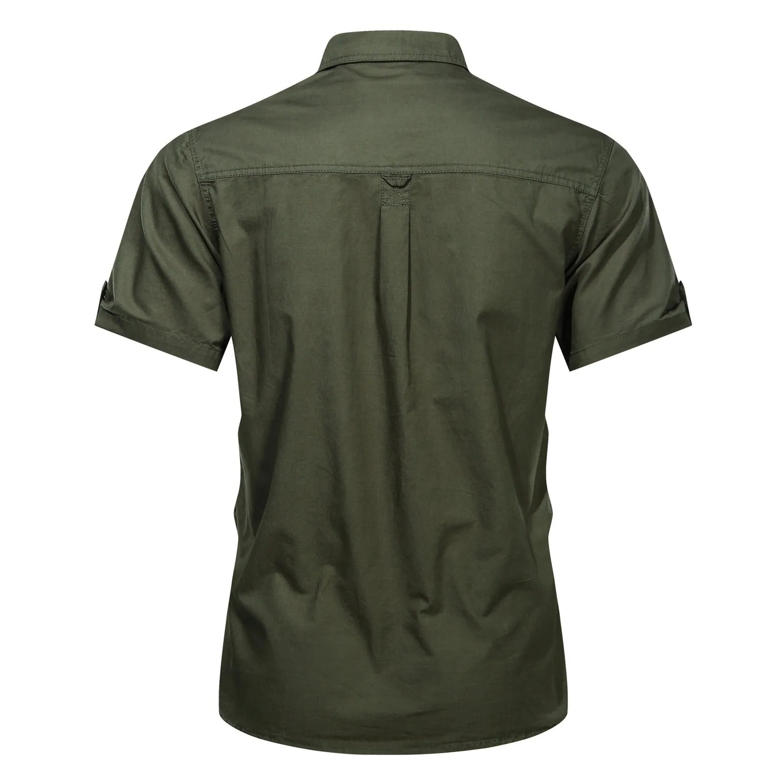 Chemise délavée monochrome à manches courtes pour hommes, chemise boutonnée, style militaire, extérieur, été