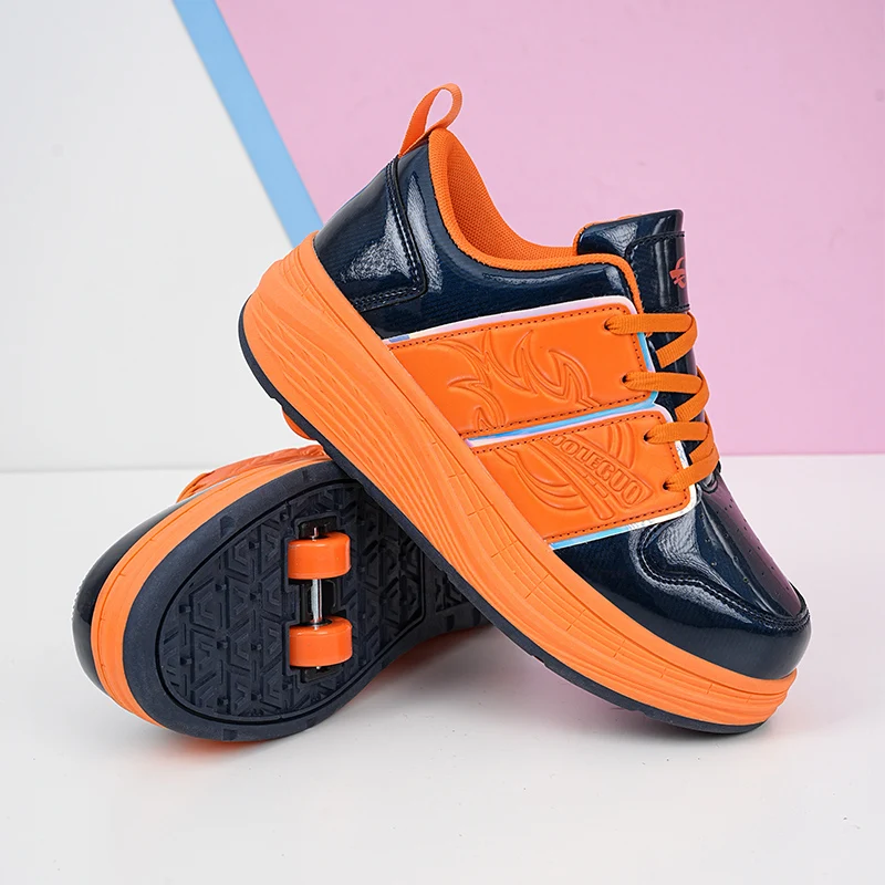 

Girls' Spring & Autumn Wheel Shoes 2025 New: Rotating Buckle Light-Up Sneakers, Older Kids' Roller Skates