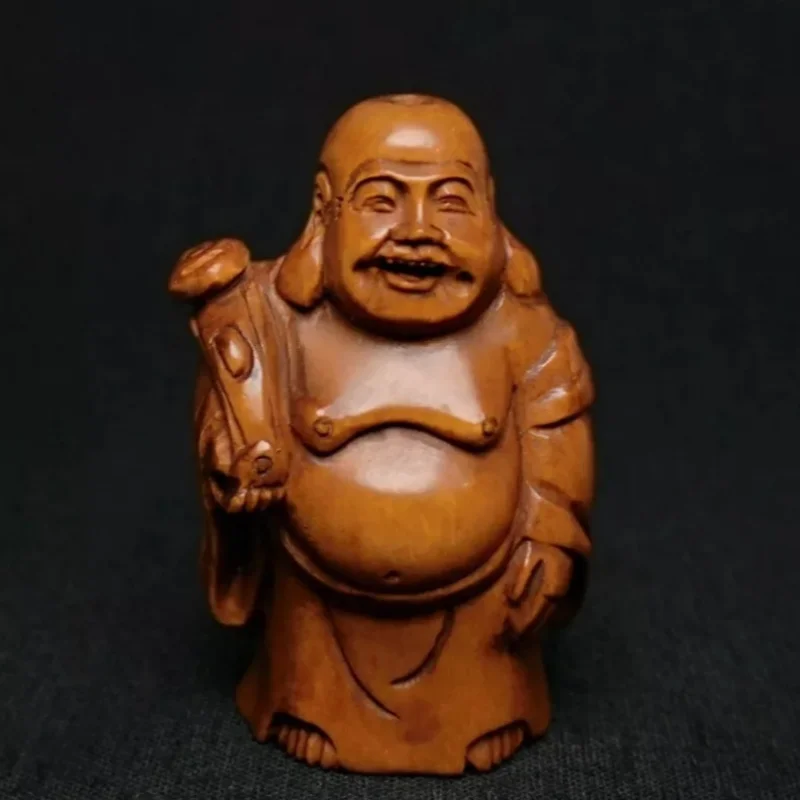 2 Inch Signature Hand Carved Boxwood Netsuke Buddhism Buddha Figure Collection