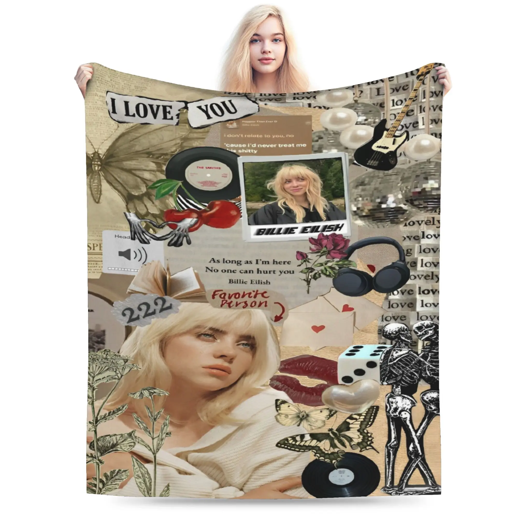 Novelty Design B-Billies E-Eilishing hit me hard and soft  Blankets Soft Fleece  Comfortable Throw Blankets Machine Washable