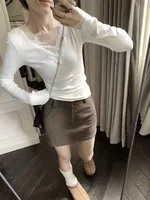 Solid Lace Patchwork Long Sleeve T-shirt Sexy Slim Women Top 2025 Spring Summer New Fashion Korean Style Clothing - Image 3