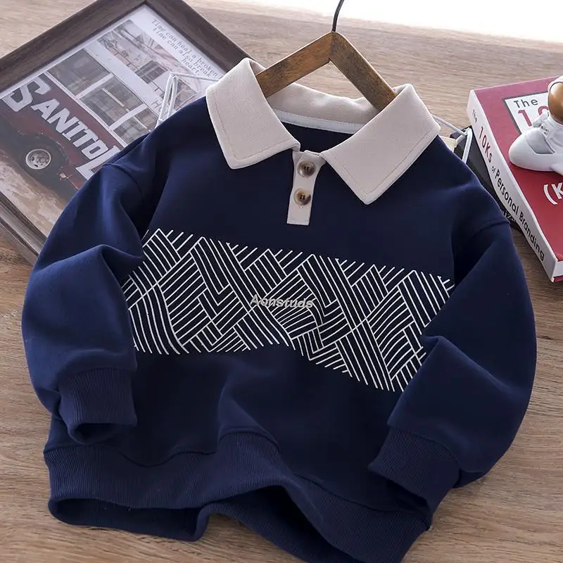 Kids Boys' Hoodie Spring and Autumn New Fashion Mid to Large Children's Collar T-shirt Casual Polo Top