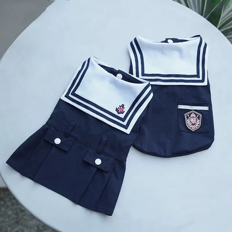 

Dog Navy Summer Clothes Sailor Suit Cute Sailor Dress for Bichon Frises and Schnauzers lightweight Breathable dog dress clothing
