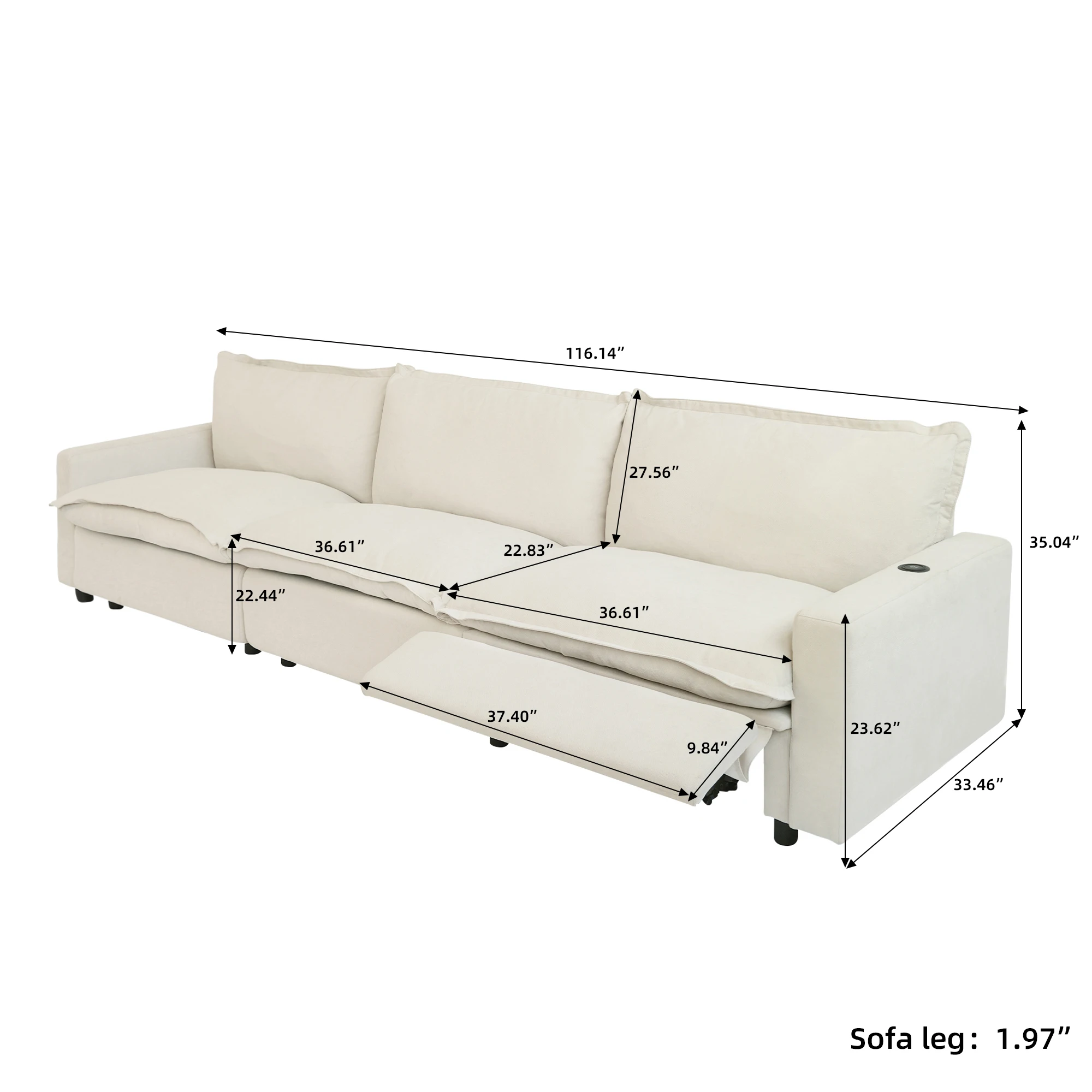 Electric telescopic gray waterproof performance fabric living room combined sofa set