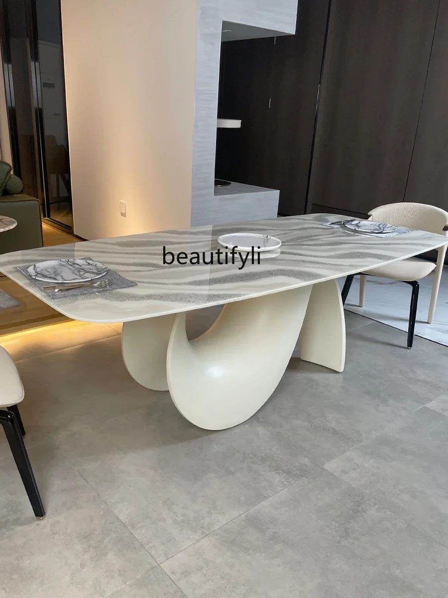 

Designer French Cream Style Modern Italian Style Light Luxury Large Apartment Dining Table Marble Dining Table Home