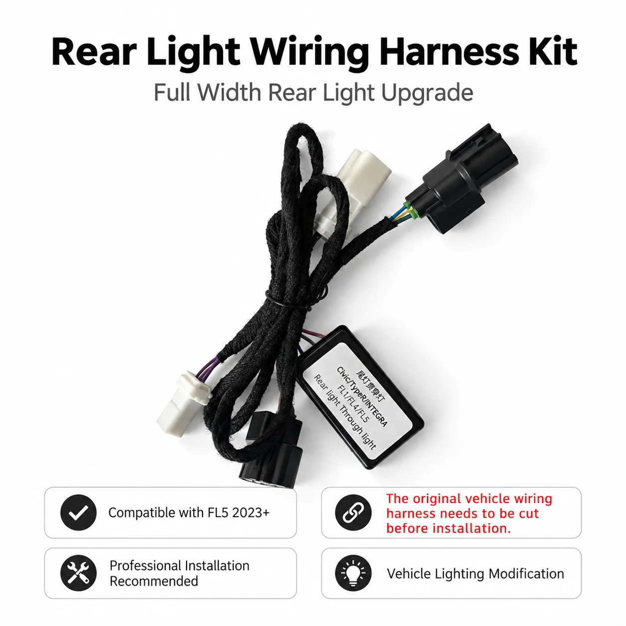 Rear Light Wiring Harness Kit Compatible with FL5 2023+ Full Width Running Light Upgrade.