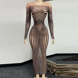 Sexy Mesh Perspective Shiny Sequins Diamond Dinner Dress Fashionable Elegant Atmosphere Hot Dress Formal Dress Women Elegant