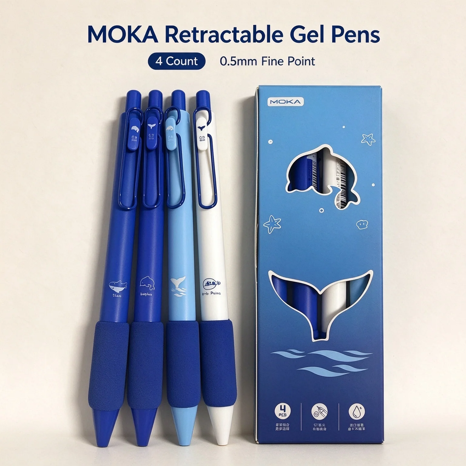Four telescopic gel pens, deep-sea gel pen set, ST0.5mm thin pointed black quick drying ink, smooth click pen, office stationery