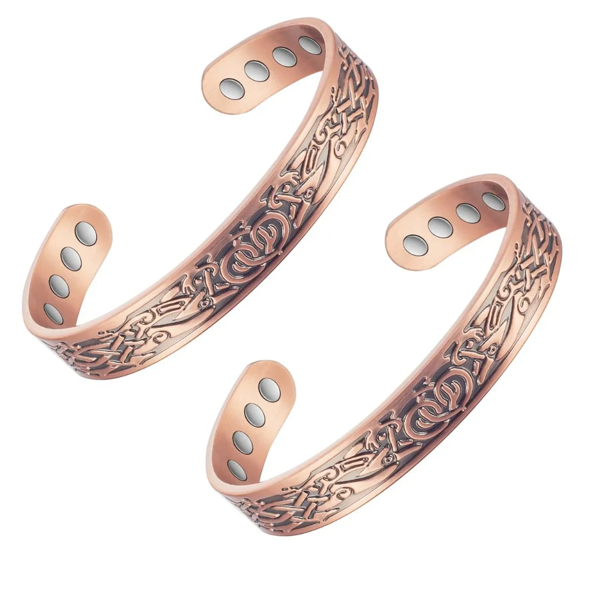 Wollet Pure Copper Magnetic Bracelet for Men and Women, Copper Bracelets with Magnet 6.7'', Adjustable Jewelry Gift Set of 2