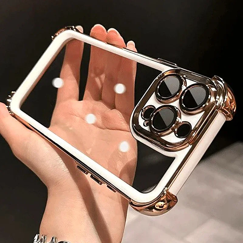 

Transparent Phone Case For iPhone 17 16 15 14 13 12 11 Pro Max Plus Shockproof Bumper Cover Funda With Lens Protector