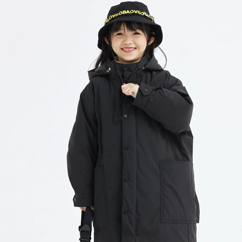 2025 New Kids Extended Warm  Windproof Children's Clothes Solid Color Winter Outdoor Snow Clothing Girls' Cotton Jacket RM91