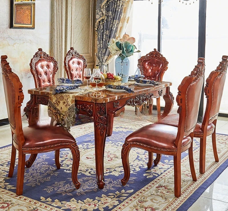 European solid wood marble dining table rectangular square  long table dining dining chair combination