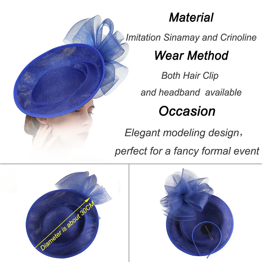 Sombreros de cóctel fascinador azul real de lujo con malla Floral para eventos, accesorios para el cabello, sombreros de boda Derby