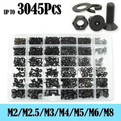 3045/set M2 M2.5 M3 M4 M5 M6 M8 Carbon Steel Hex Hexagon Flat Head Countersunk Socket Cap Bolts Screws Nut Washer Assortment Kit