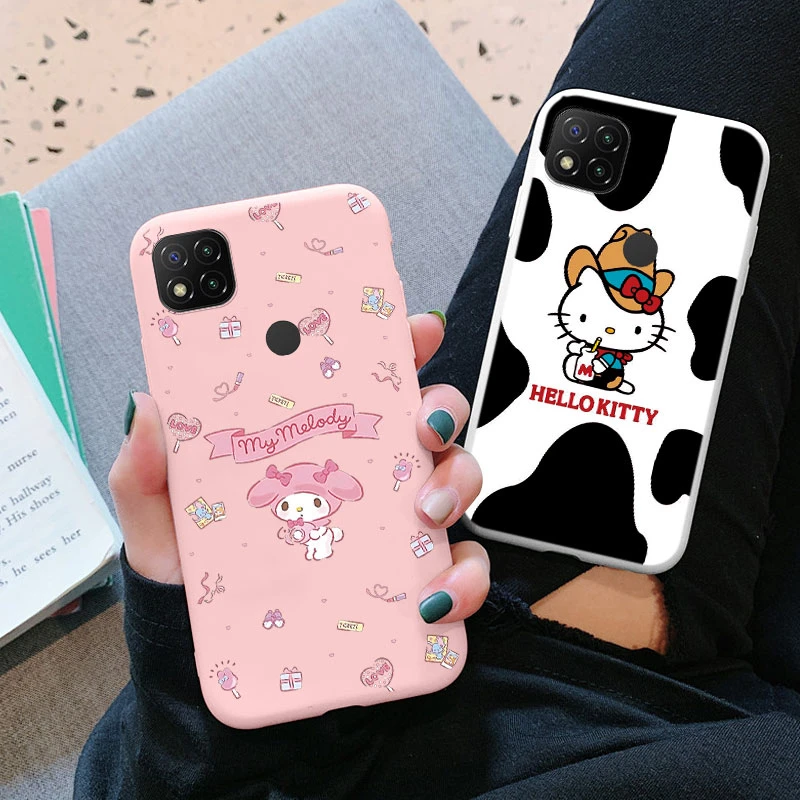 Funda de teléfono de dibujos animados para Xiaomi Redmi 9C NFC 10A niñas lindo anticaída Cinnamoroll Kuromi Hello Kitty funda de silicona a prueba de golpes tpu