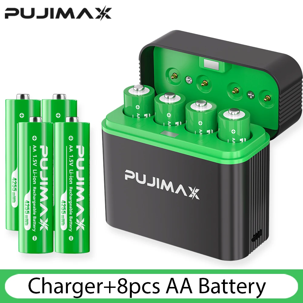    PUJIMAX AA 4255mWh oplaadbare oplader voor batterijen 1,5 V lithiumbatterijen oplader met constante spanning - afbeelding 1