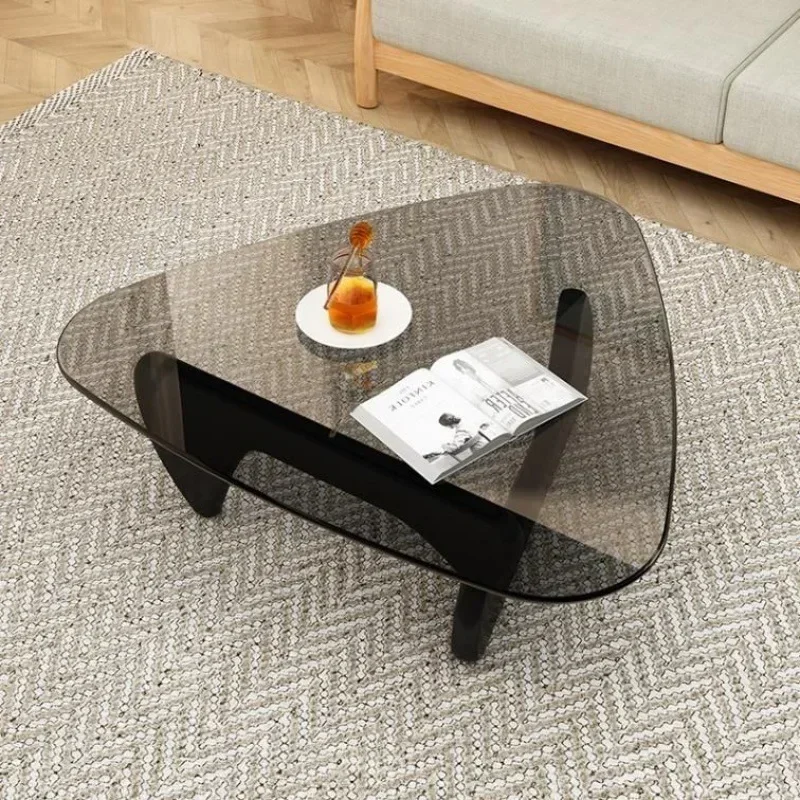 Nordic Noguchi Yoshitaka Designer Creative Tea Table for Small Household Living Room Tempered Glass Triangle Solid Wood Tea Tabl