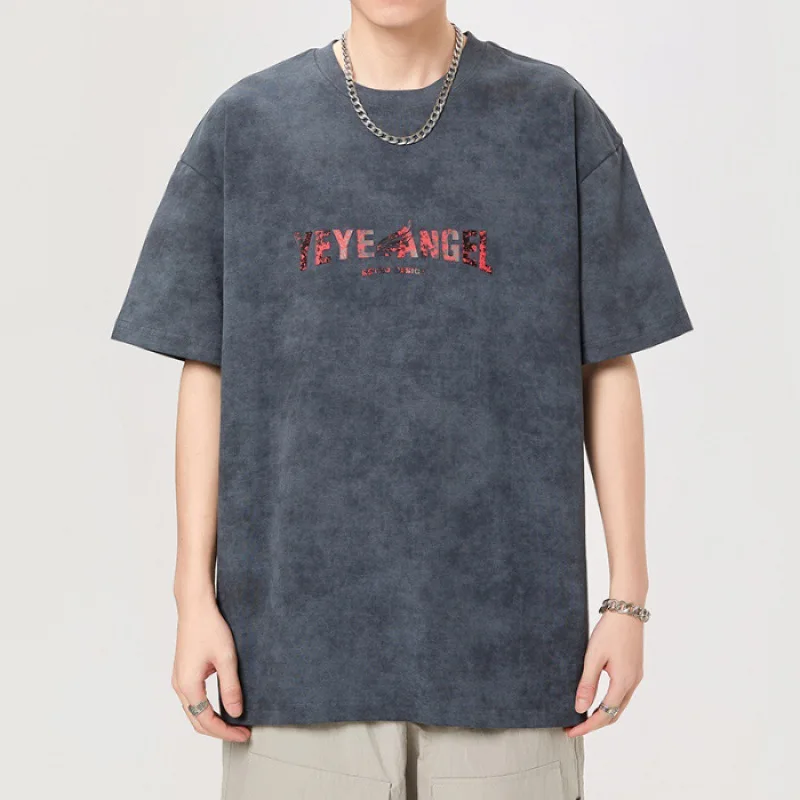 Korean fashion street T-shirt men's summer loose elastic hip hop print casual all-matching teen's top