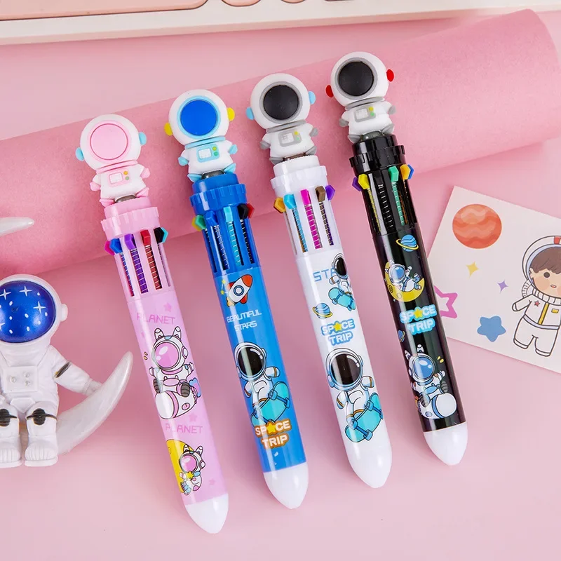 4Pcs/Lot Cute Astronaut Cartoon 10 Colors Ballpoint Pens Ten Color Ball Pen Writing Coloring Pens Kids School Supplies Gifts