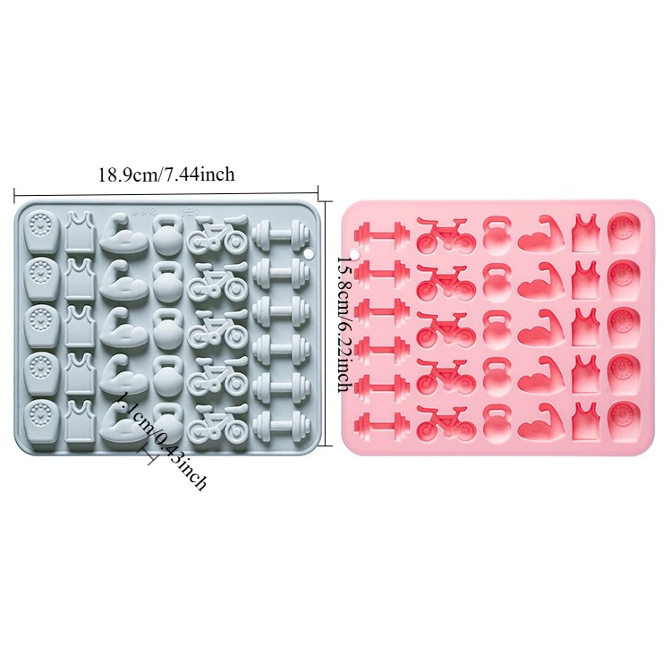 31-hole Fitness Theme Silicone Mold Dumbbells Bicycles Fondant Candy Chocolate Mould Epoxy Ice Grid Resin Mold Cake Decoration