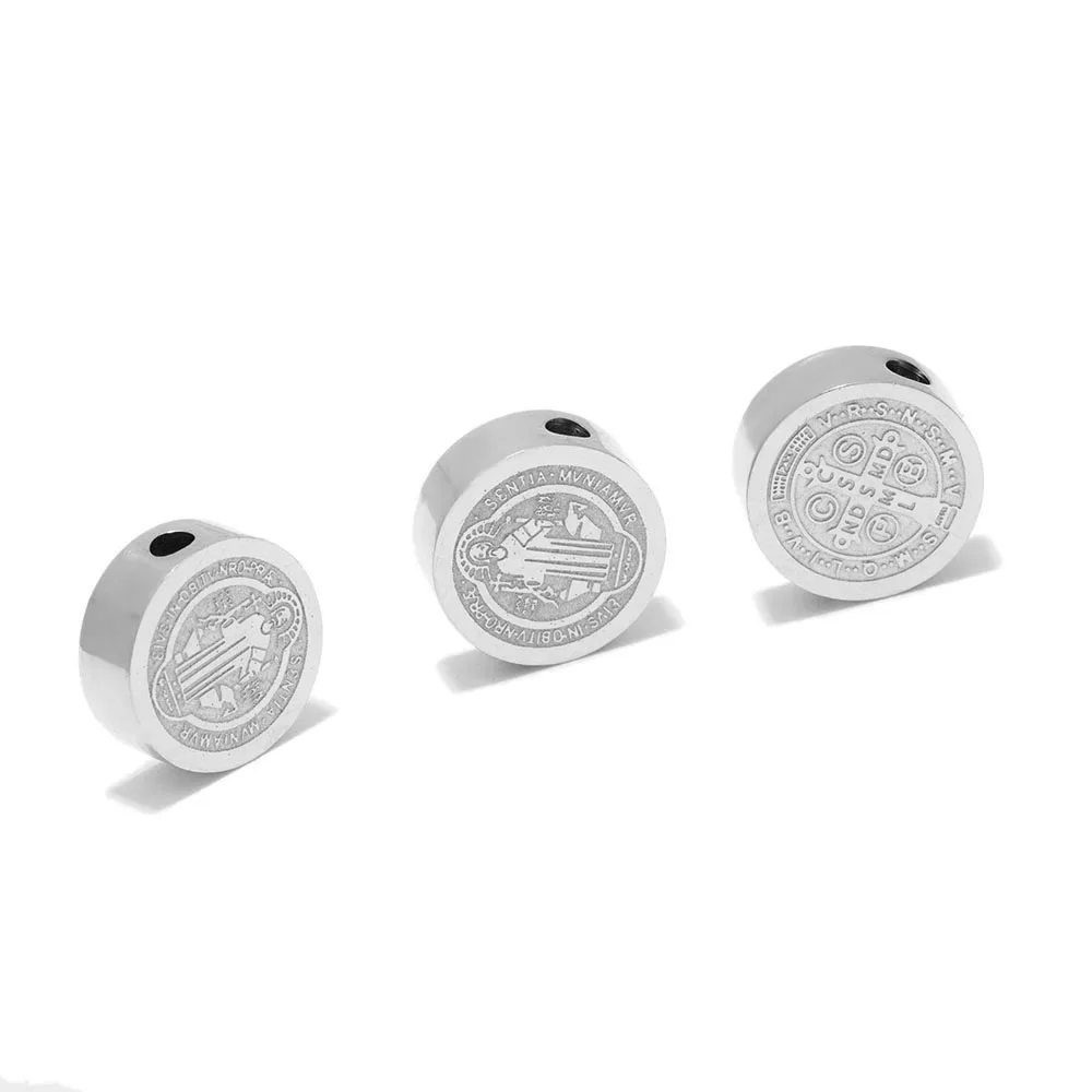 5pcs Stainless Steel Embossed Cross Beads Jesus Christ Spacer Bead Necklaces Bracelets Charms DIY Jewelry Findings Bulk