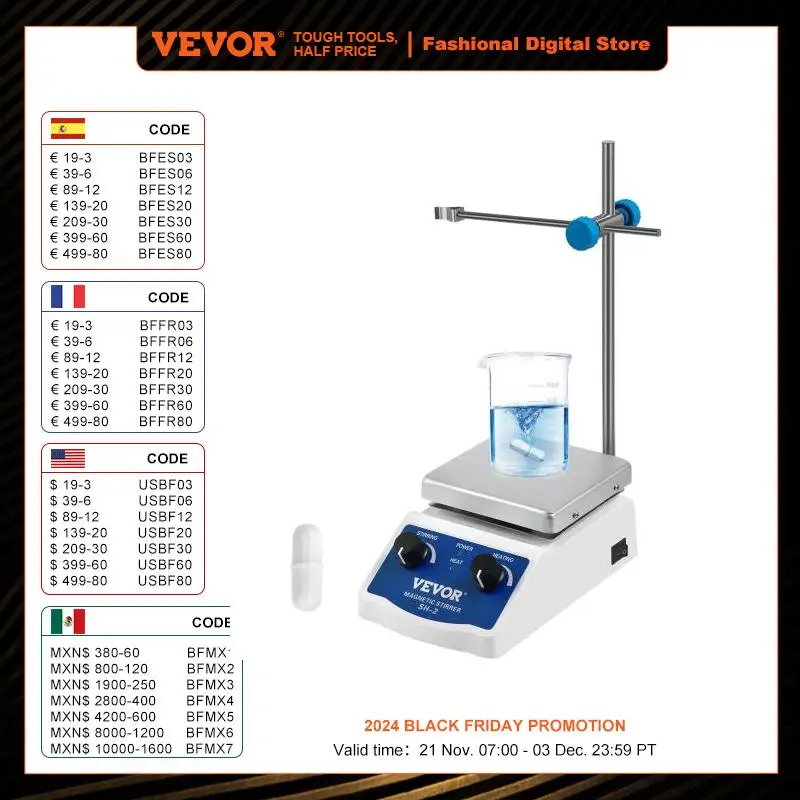 VEVOR 1000ML 3000ML Electric Magnetic Stirrer Hot Plate Vortex Mixer Shaker With Stir Bar Medical Bioloicgal Chemical Laboratory