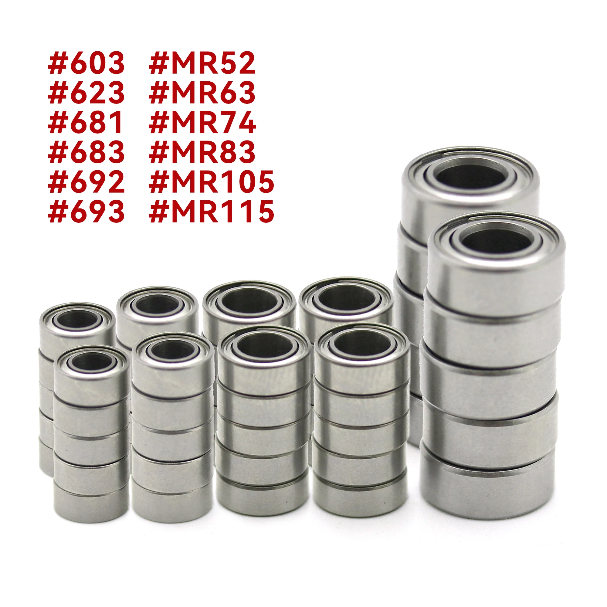 10Pcs Small Bearings Metal Double Shielded Miniature Ball Bearings MR52ZZ MR63ZZ MR105ZZ 623 681 683 692