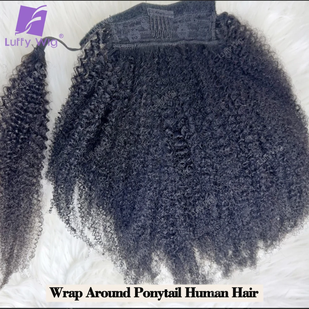 Drawsting Ponytail Human Hair Mongolian Remy Hair Clip In Extensions Afro Kinky Curly Wrap Around Pony For Black Women Luffy