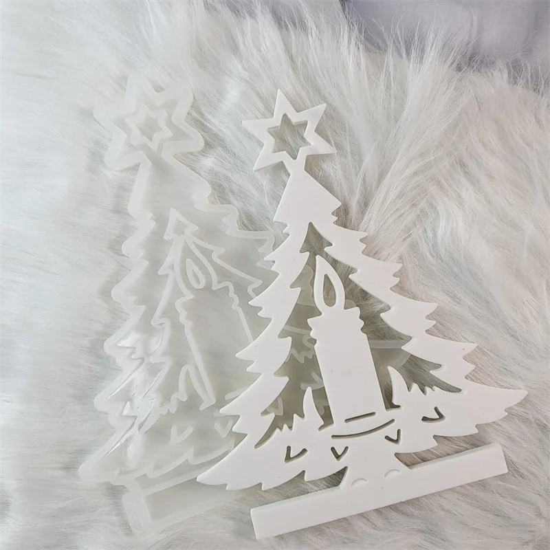 Christmas Tree Candle Base Silicone Mold DIY Tree Insert Set Table Cement Gypsum Resin Epoxy Mold Home Decoration Storage