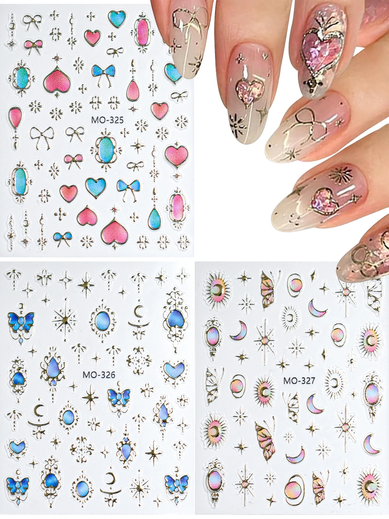 2 Sheets 3D Baroque Princess Nail Stickers Moon, Star  Gem Nail Decals, Elegant Holographic Fantasy Nail Art for DIY Manicure