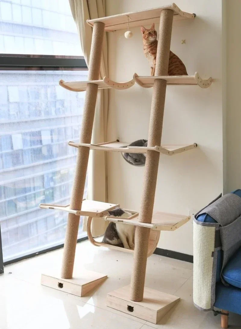 

Multi-level Cat Tree House Wooden Cat Tower Condo Cat Beds Pet Supplies on Sale