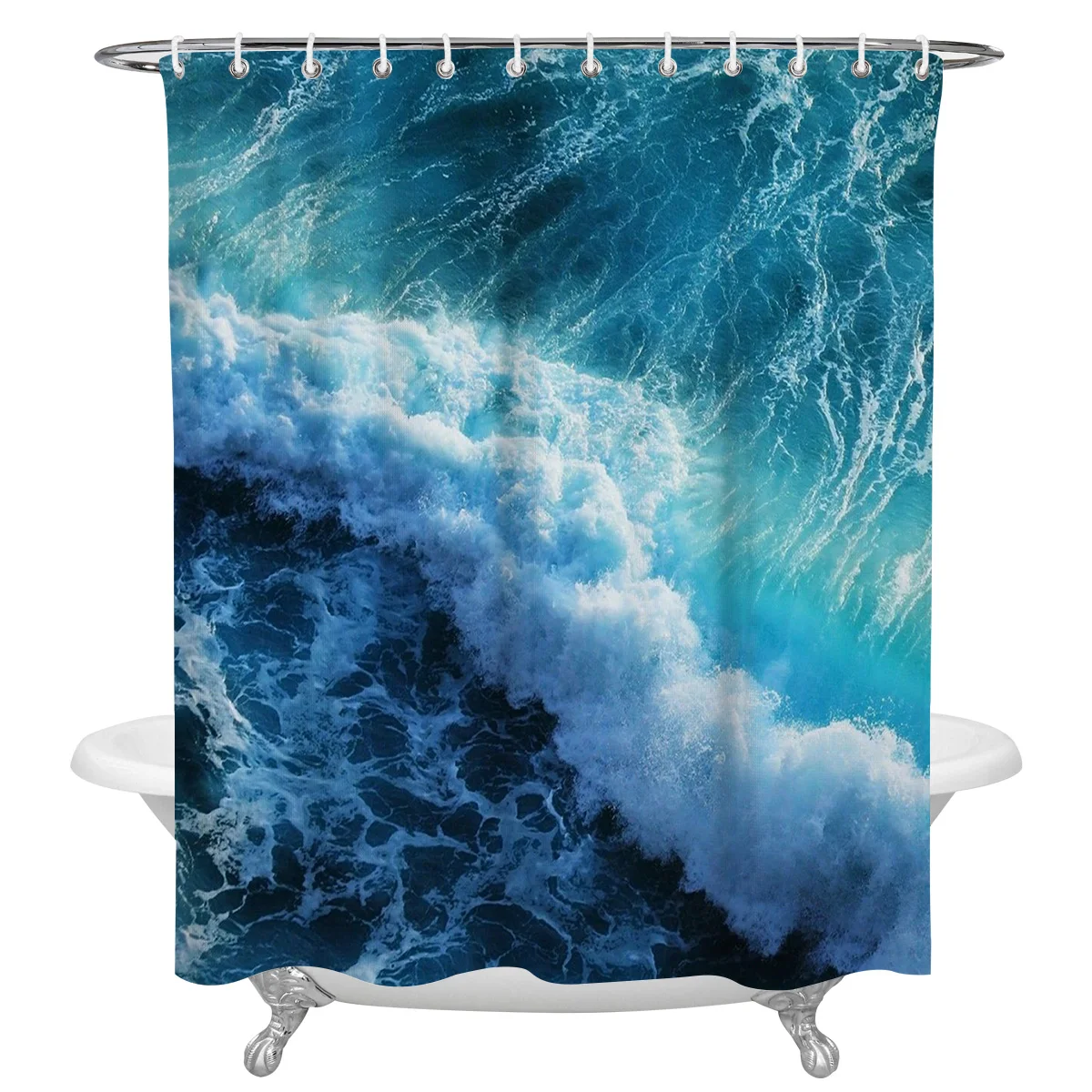 Blue Sea Waves Waterproof Bathroom Decoration Shower Curtain With Hook Printed Bathtub Curtains Bathroom Accessories