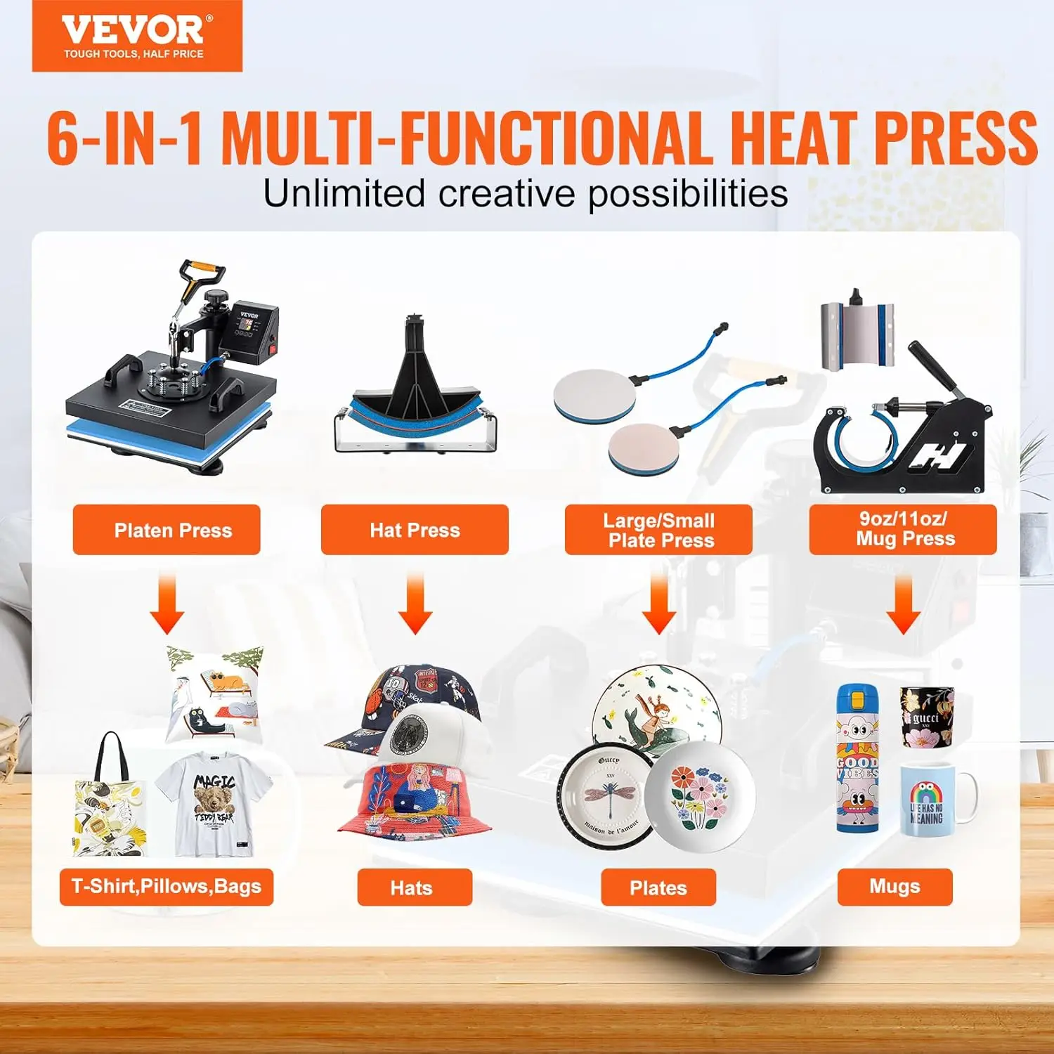 VEVOR Heat Press Machine, 6 in 1 Combo Heat Press, 15