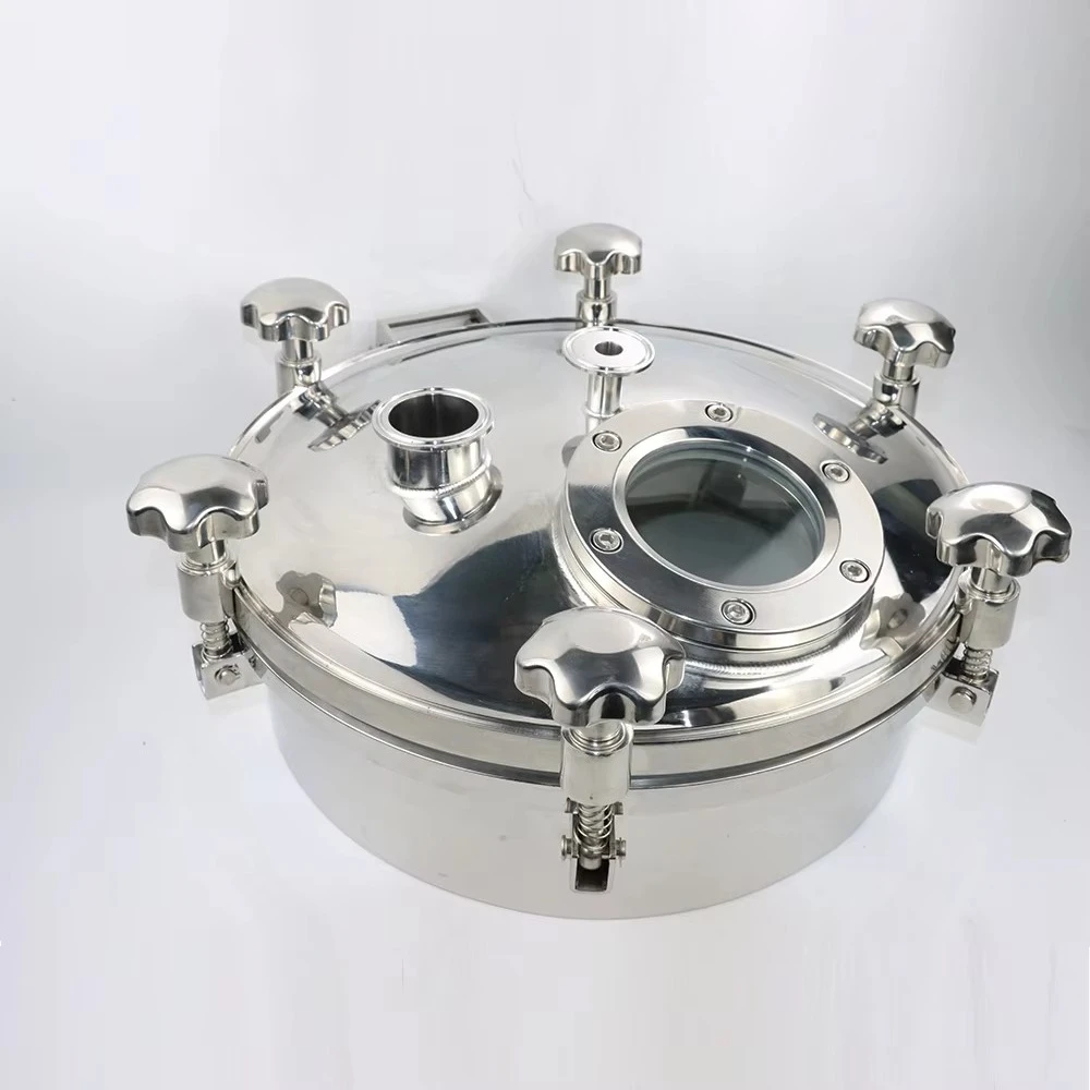 DN500 الفولاذ المقاوم للصدأ الصحي 304 316L فتحة الضغط المستديرة مع الزجاج #4