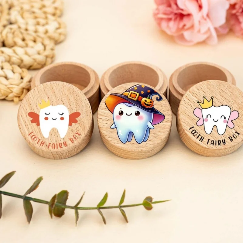 Umbilical Cord Memorial Box and tooth boxes for lost teeth for Boys and Girls, Round Wooden Keepsake for Baby Shower
