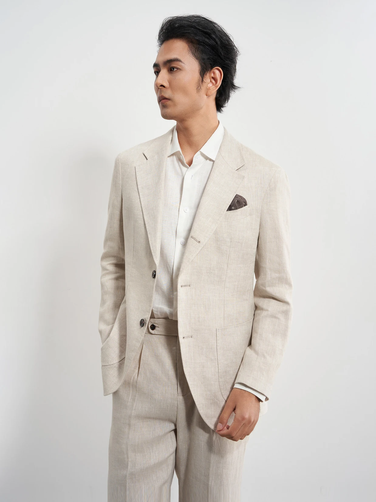 100% Linen Champagne Blazer Men Summer Wedding Suit Set 2 Piece Italian Style Lightweight Breathable Jacket for Groom/Business