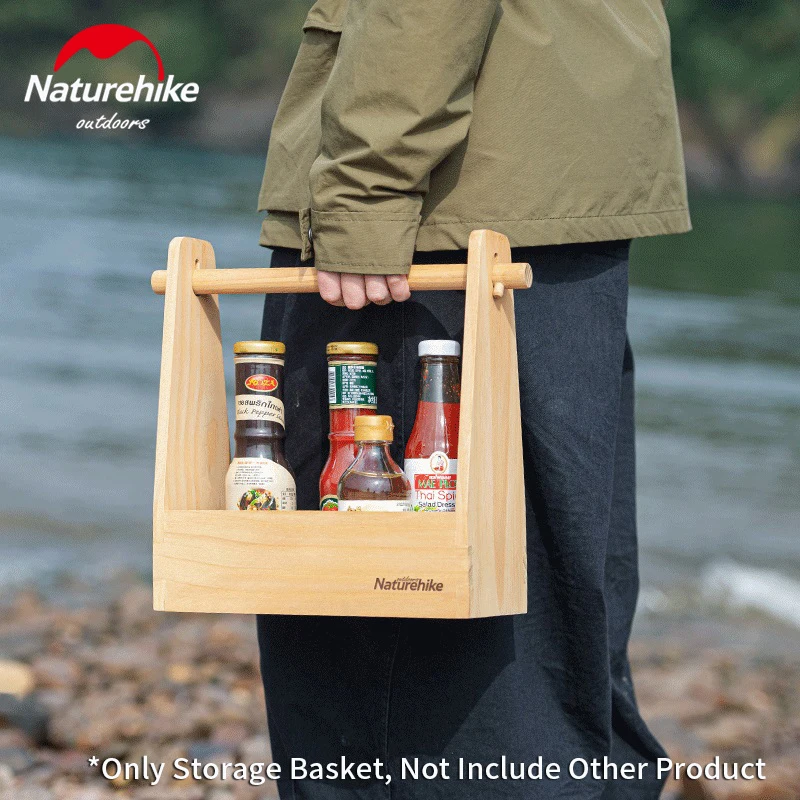 Naturehike Outdoor Wooden Storage Basket Camping Bbq Picnic Ultralight 0.7Kg Seasoning Box Sundry Storage Tableware Accessories