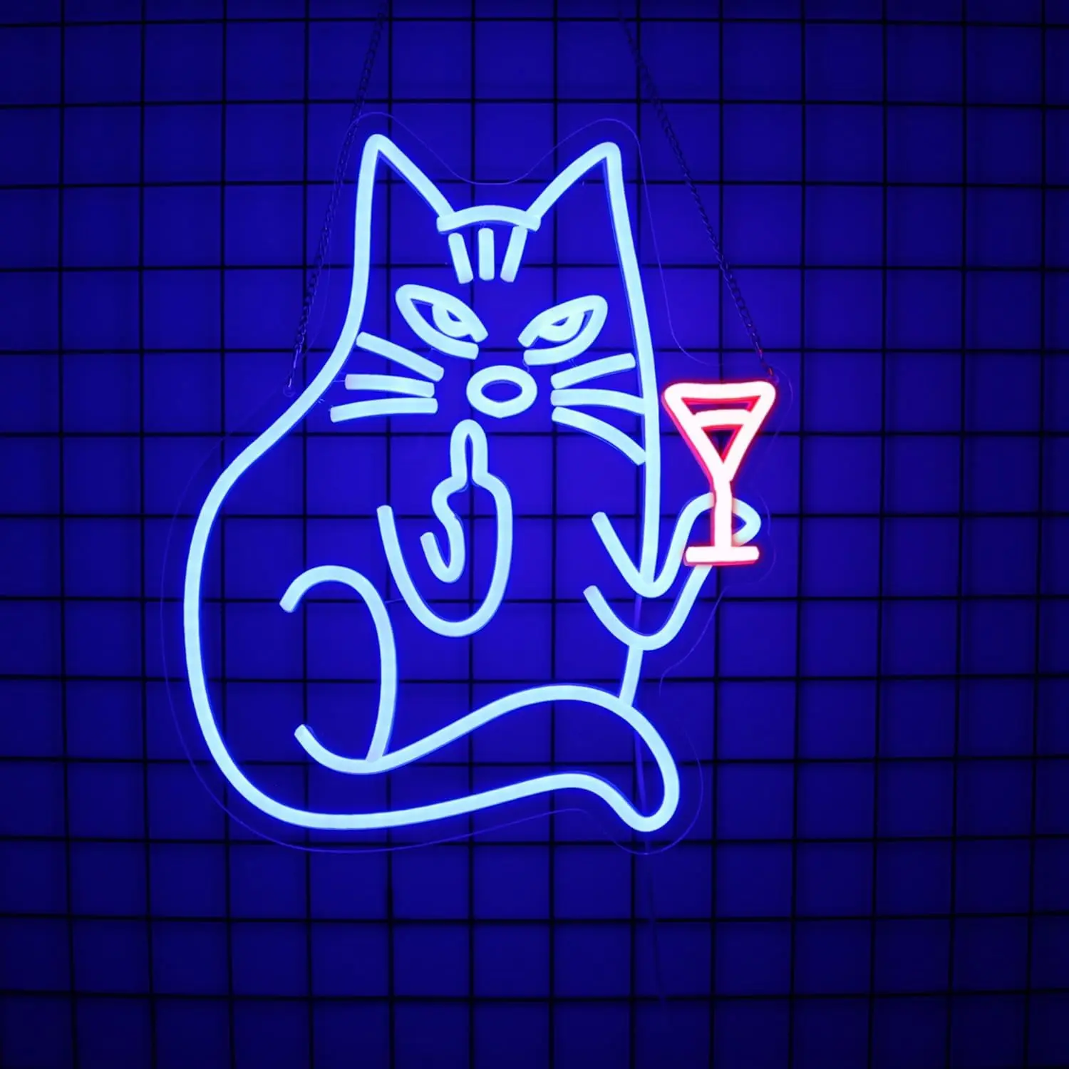 Funny Cat Neon Sign LED Wall Art USB Powered Middle Finger Cocktail Glow Lamp Aesthetic Bedroom Living Room Bar Cart Decor