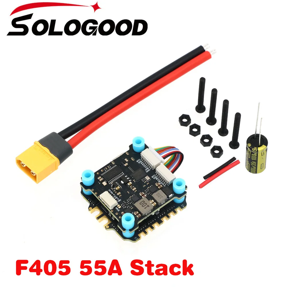 

SoloGood F405 BLS 55A Stack FC&ESC Flight controller 55A 4in1 ESC 2-6S 30.5X30.5mm iNAV Betaflight Configure