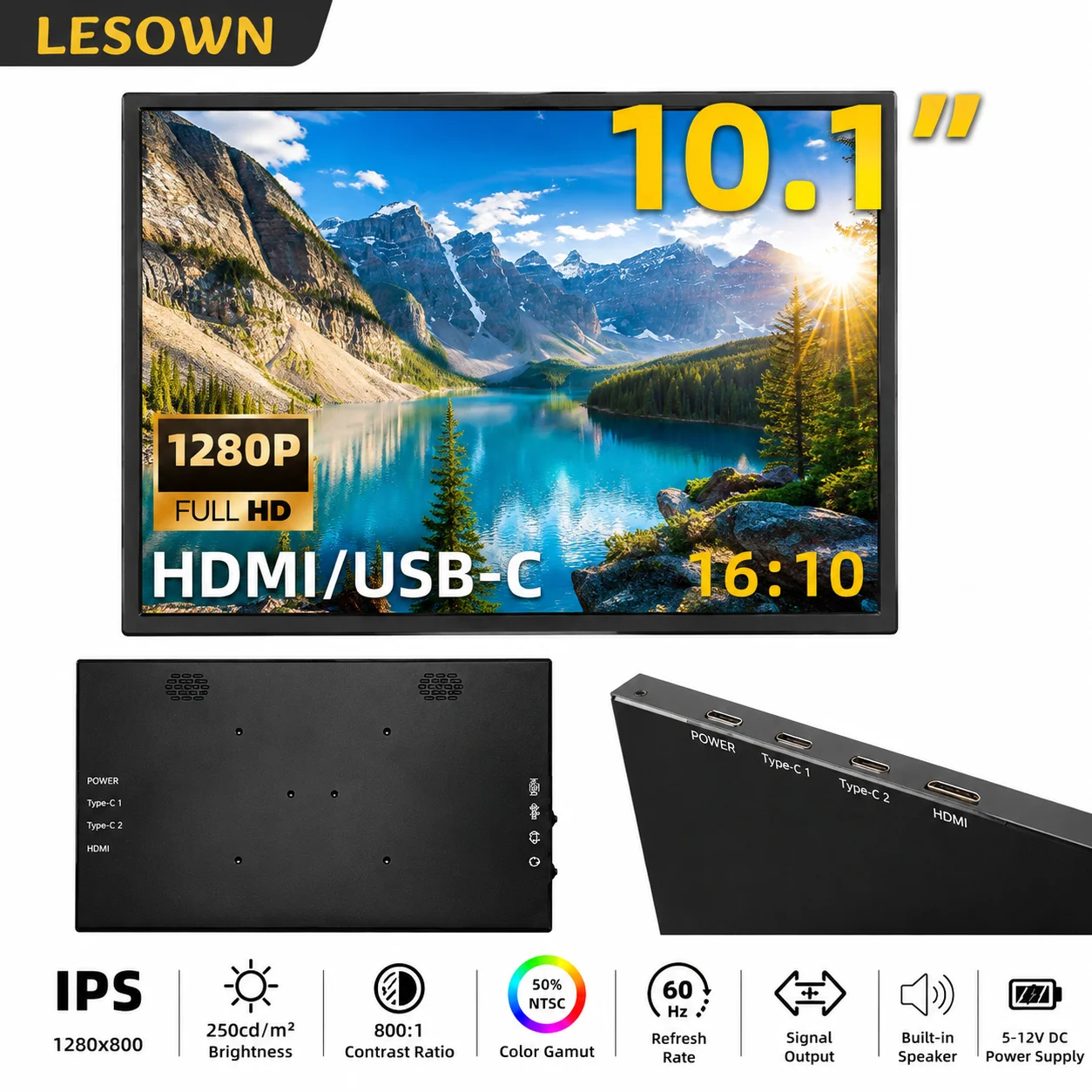 

LESOWN Metal Console External Display 10.1" 16:10 60Hz Portable Screen VESA miniHDTV for Nintendo Switch Setup Gamer