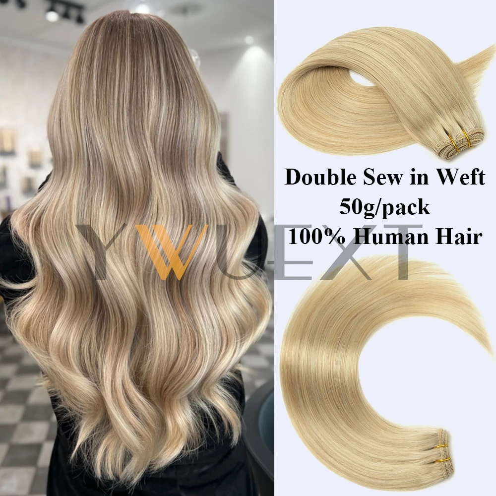 

Straight Human Hair Weaves Brazilian Remy Human Hair Bundles Sew In Weft Extensions Straight Blonde 50g 12"-24" Natural Hair