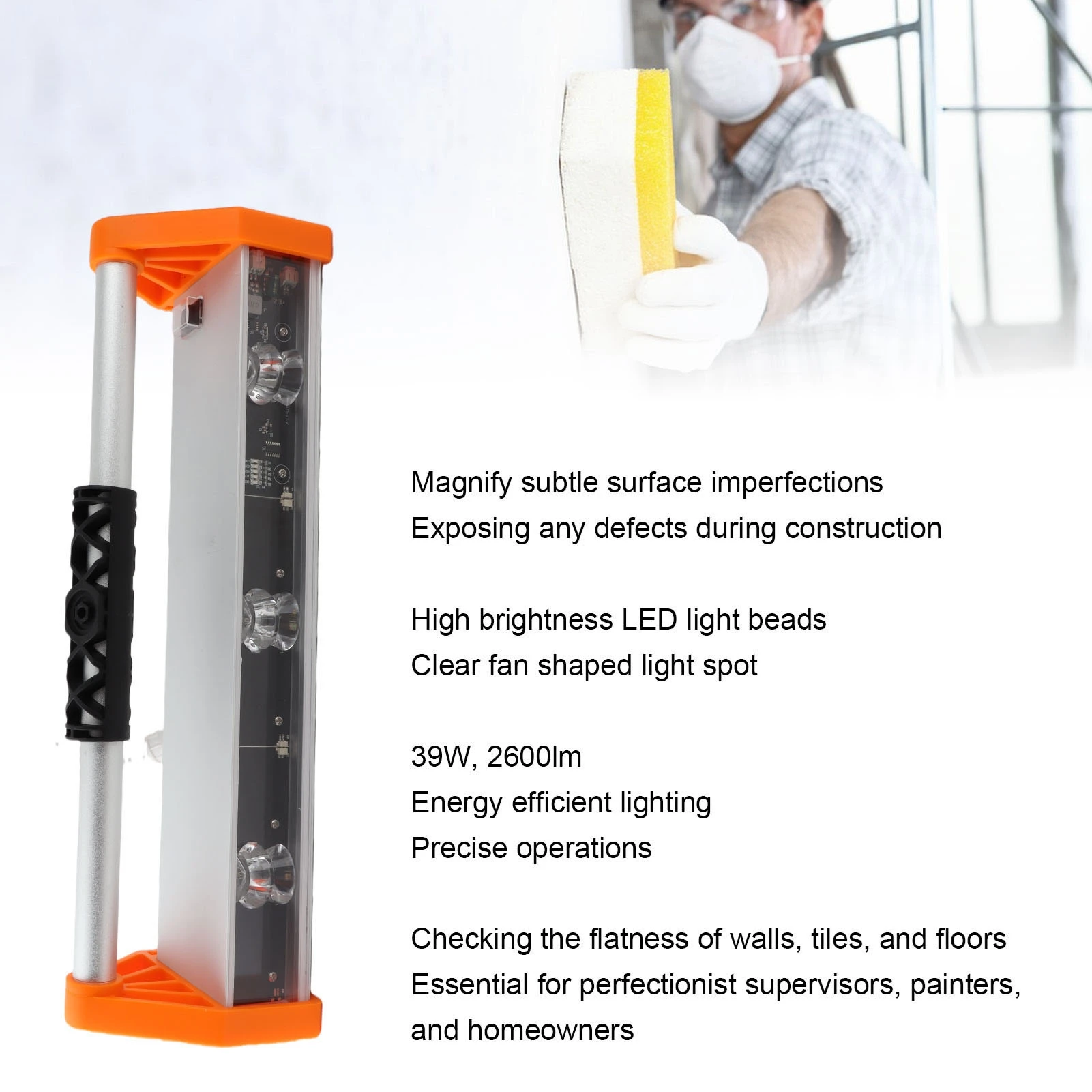 Wall Paint Inspection Light 3 Lamp Beads 39W 2600lm  Polishing Auxiliary Tool 120 Degree X 5 Degree Irradiation Angle