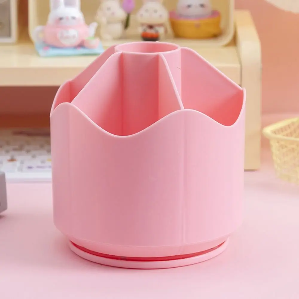 360° Rotating Pen Holder Multi-slot Solid Color Pen Stand Multi-functional Multifunctional Makeup Brush Storage Box Student