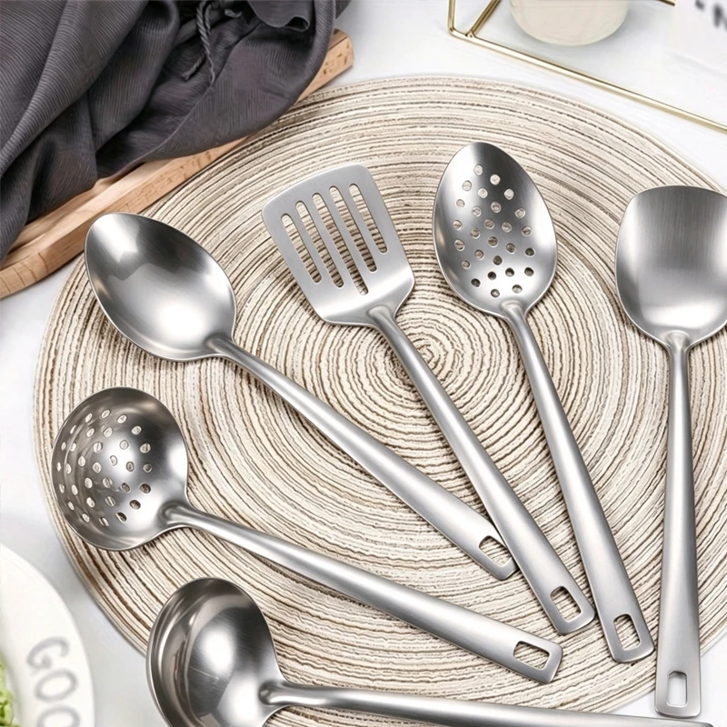 6pcs household square handle public service tableware set, stainless steel banquet service utensils