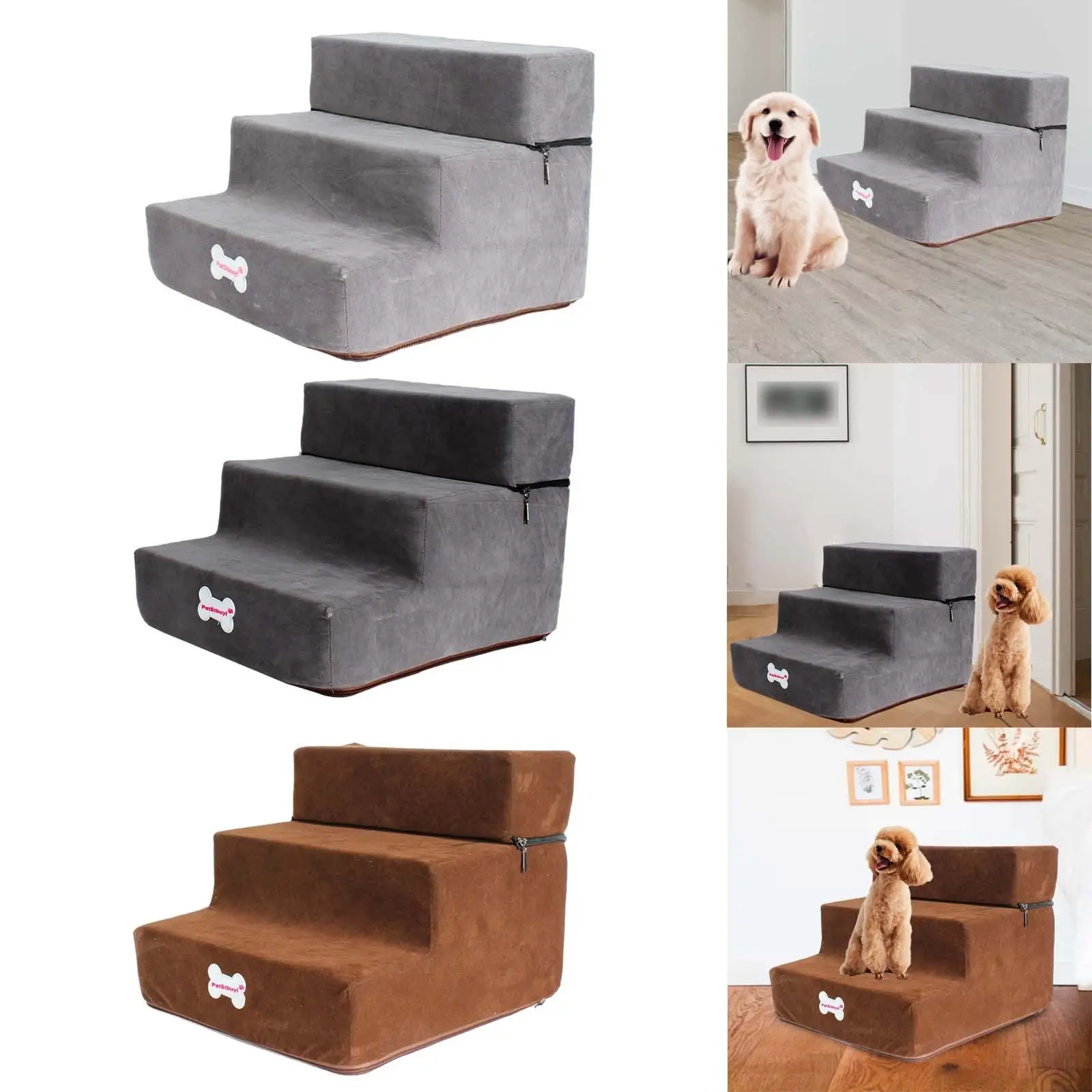 Soft Dog Stairs Ladder Anti Slip Step Toys 3 Steps Couch Washable Supplies Lightweight Wide for Outdoor Climbing Sofa Pet Puppy